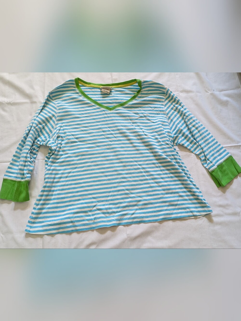 Vintage Faded Glory Striped 3/4 Sleeve Cotton Top 22W/24W
